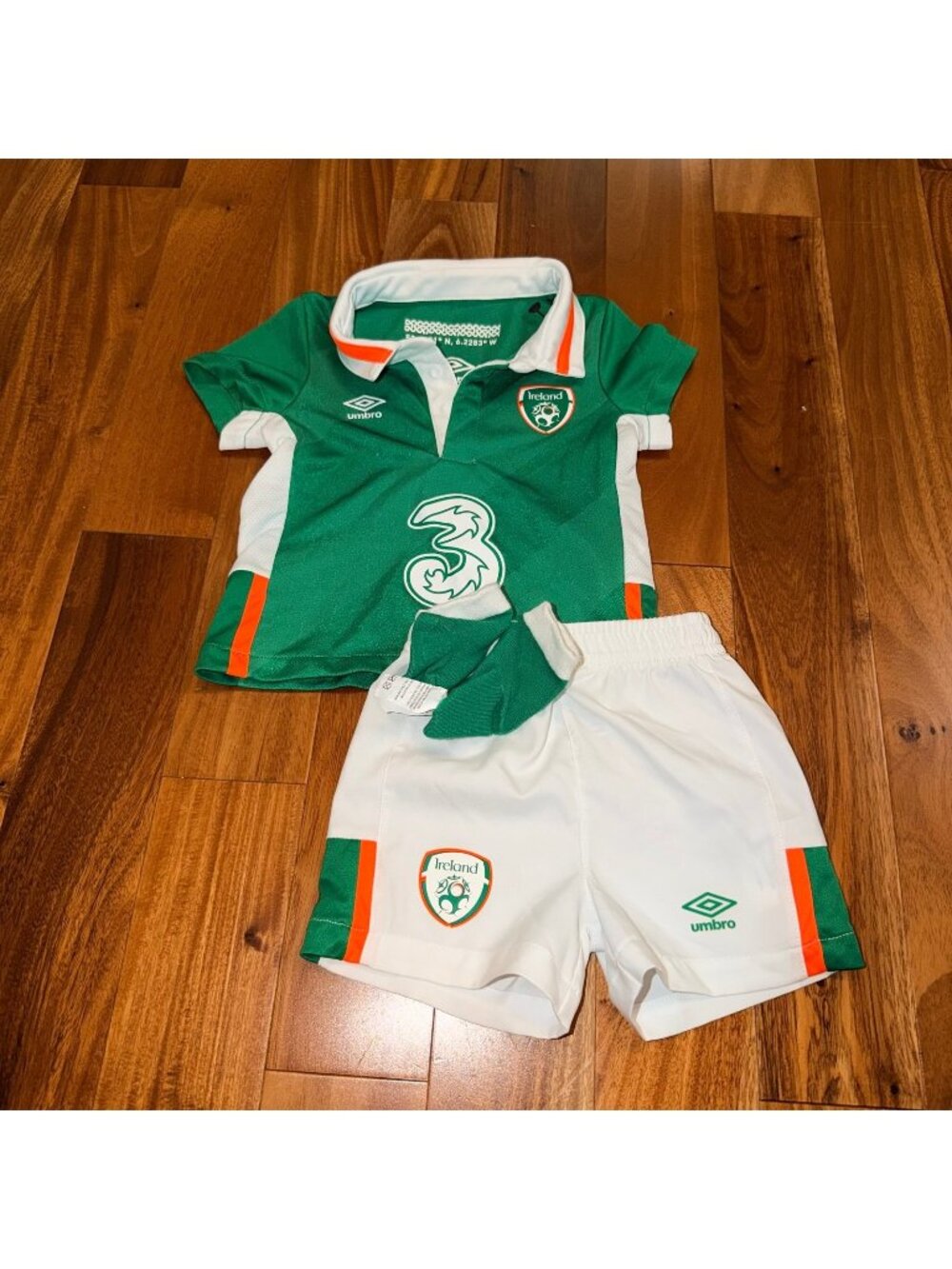 IRELAND Soccer FOOTBALL SHIRT SOCCER JERSEY Shorts Socks 3-6 Month UMBRO
